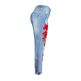 Women's Ripped Jeans With Embroidered Roses - Weriion