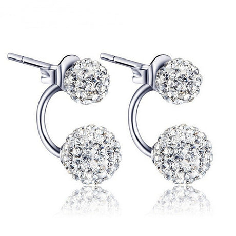 Women's Shambhala Crystal Ball Silver Plated Stud Earrings - Weriion