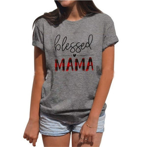 Women's Short Sleeve T-Shirt Blessed Mama Print - Weriion