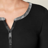 Women's T-Shirt V Neck With Buttons & Long Sleeve - Weriion