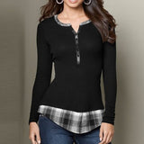 Women's T-Shirt V Neck With Buttons & Long Sleeve - Weriion