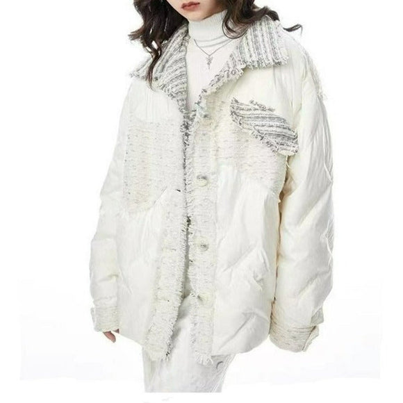 Women's White Cotton Winter Jacket - Weriion