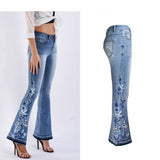 Women's Wide Leg Jeans With Embroidered Flowers - Weriion