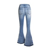 Women's Wide Leg Jeans With Embroidered Flowers - Weriion