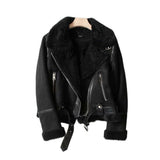 Women's Winter Jacket With Leather Wool And Sheep Fur - Weriion