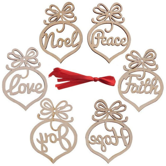 Wooden 6pcs Merry Christmas Tree Decorations - Weriion