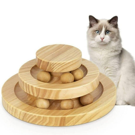 Wooden Cat Toy With Rolling Balls - Weriion