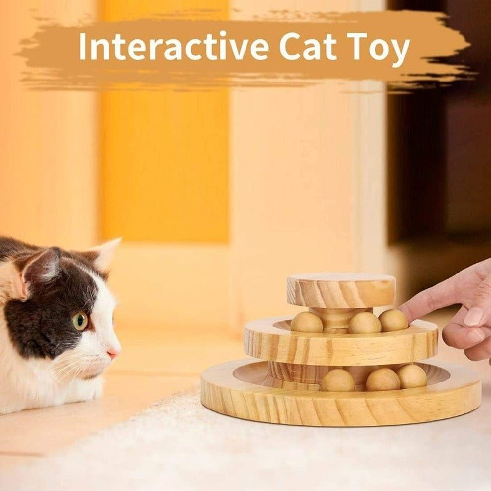 Wooden Cat Toy With Rolling Balls - Weriion