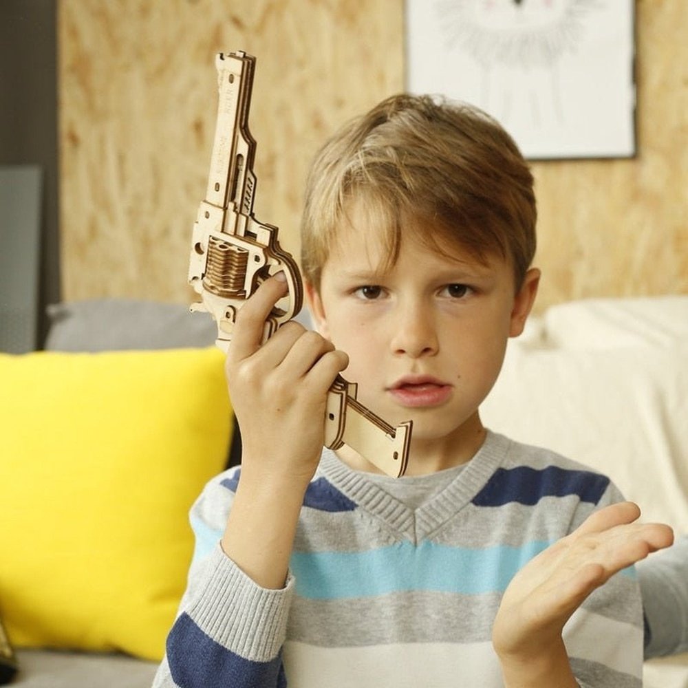 Wooden Revolver Gun Toy For Kids - Weriion