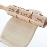 Wooden Rolling Pin With Engraved Christmas Patterns - Weriion