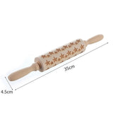 Wooden Rolling Pin With Engraved Christmas Patterns - Weriion